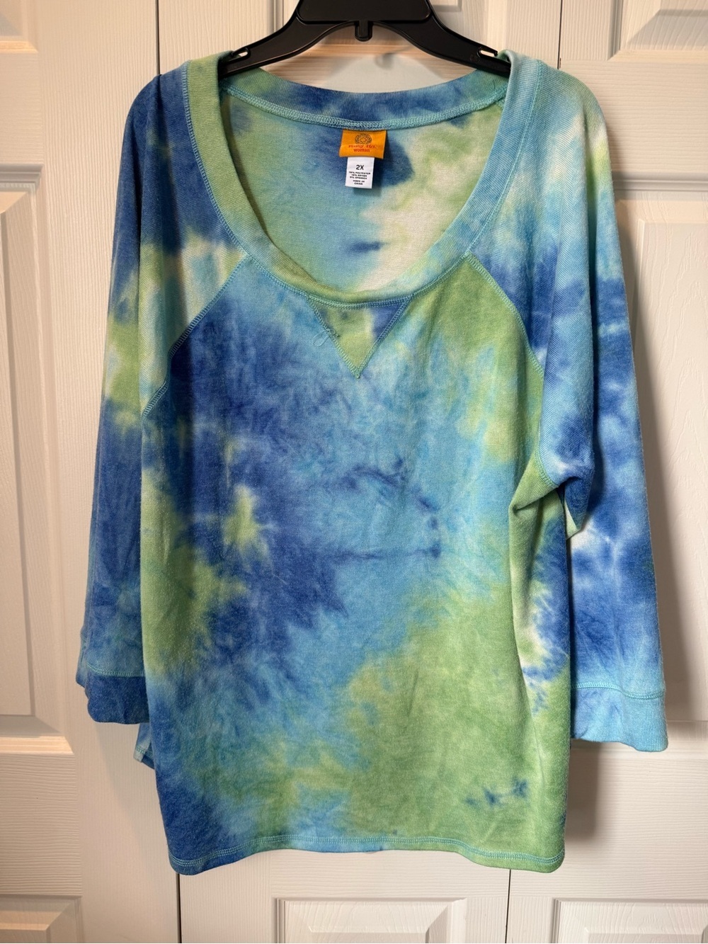 # Ruby Rd. 2X Tie-Dye Scoop Neck Slouchy Sweatshirt in Blue & Green